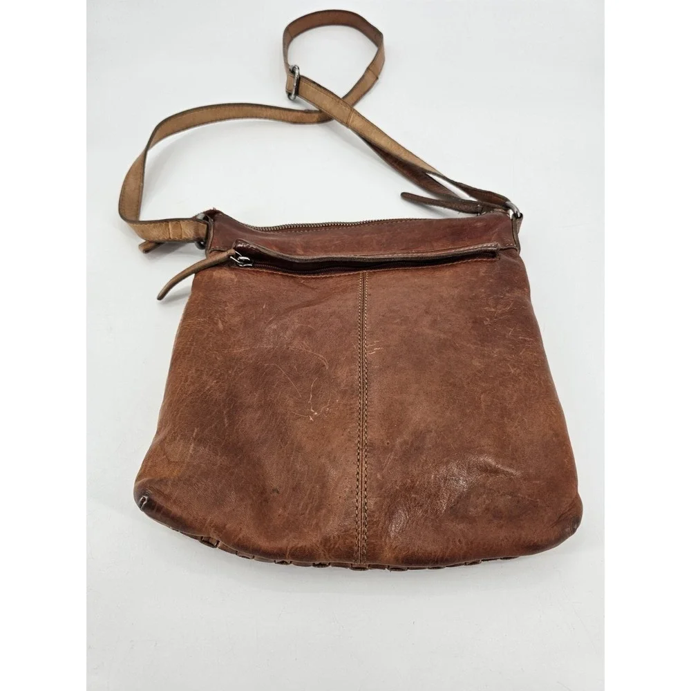 Anthropologie Vilenca Holland Cognac Weaved Distress Leather Crossbody‎ Bag